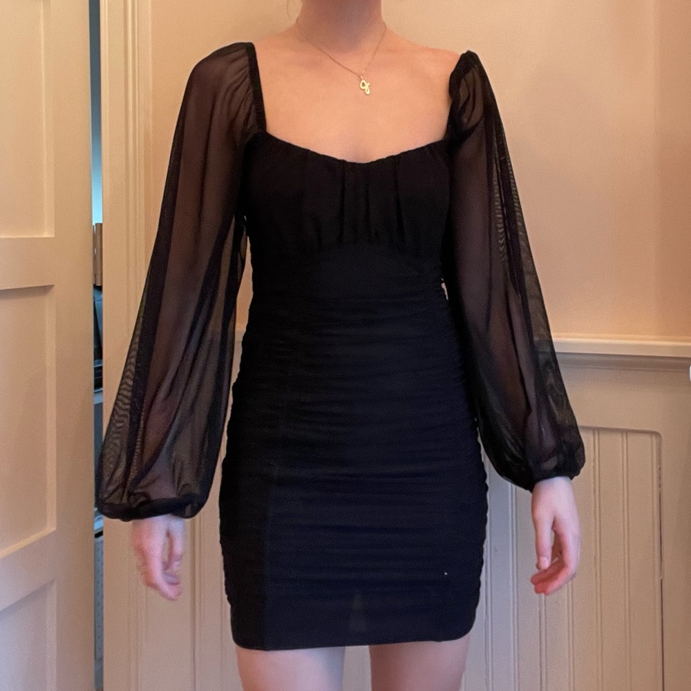 Emory Park Women’s Long Sleeve Ruched Black Formal Mini Dress